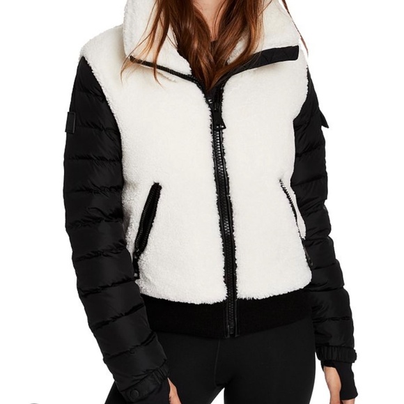 SAM. Carson Fleece Bomber Coat In Matte Black/white Sherpa - Picture 2 of 8